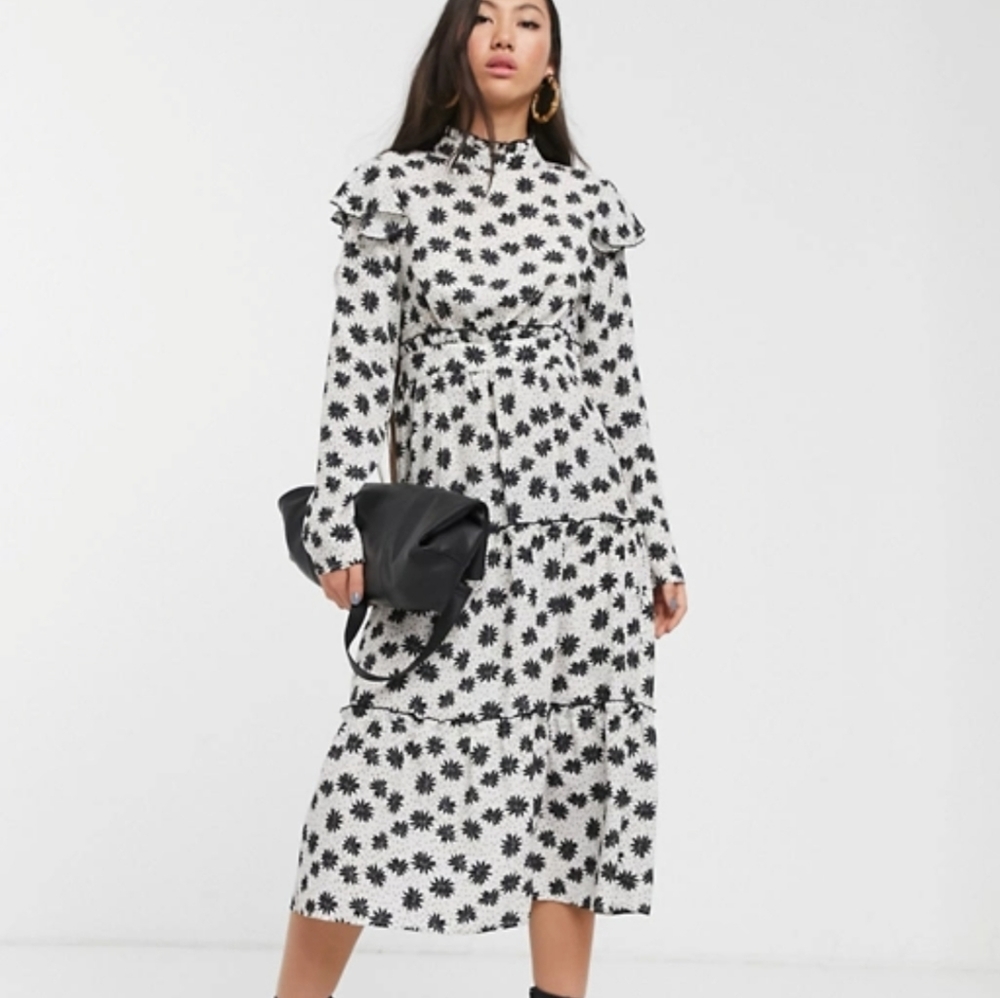 Glamorous Tiered Midaxi Dress with Frill Sleeves